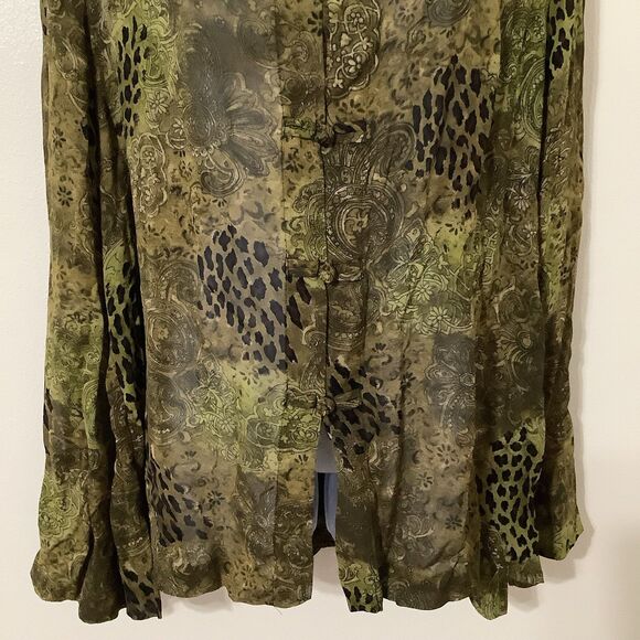 Vintage Fairy Grunge Boho Fairycore Green Animal Print Ruffle Peasant Blouse XL - Picture 3 of 10